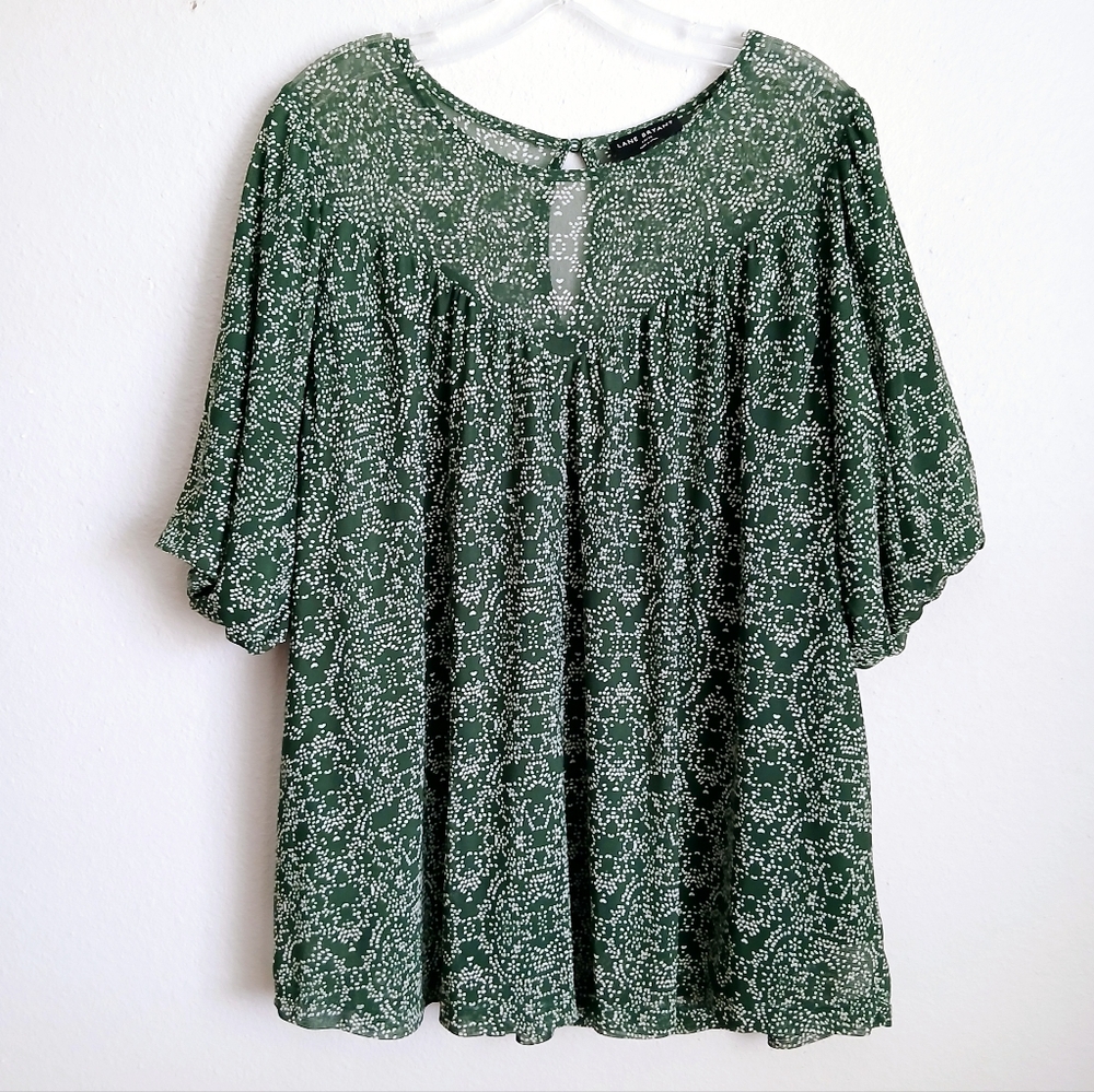 Lane Bryant Pullover Top Women's Size 14/16 Green and White Bohemian